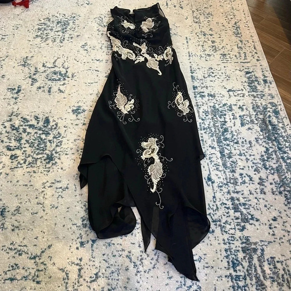 Dark Fairy Wimsy Goth Black Beaded lined gown size small raw hem sheer - Picture 2 of 14